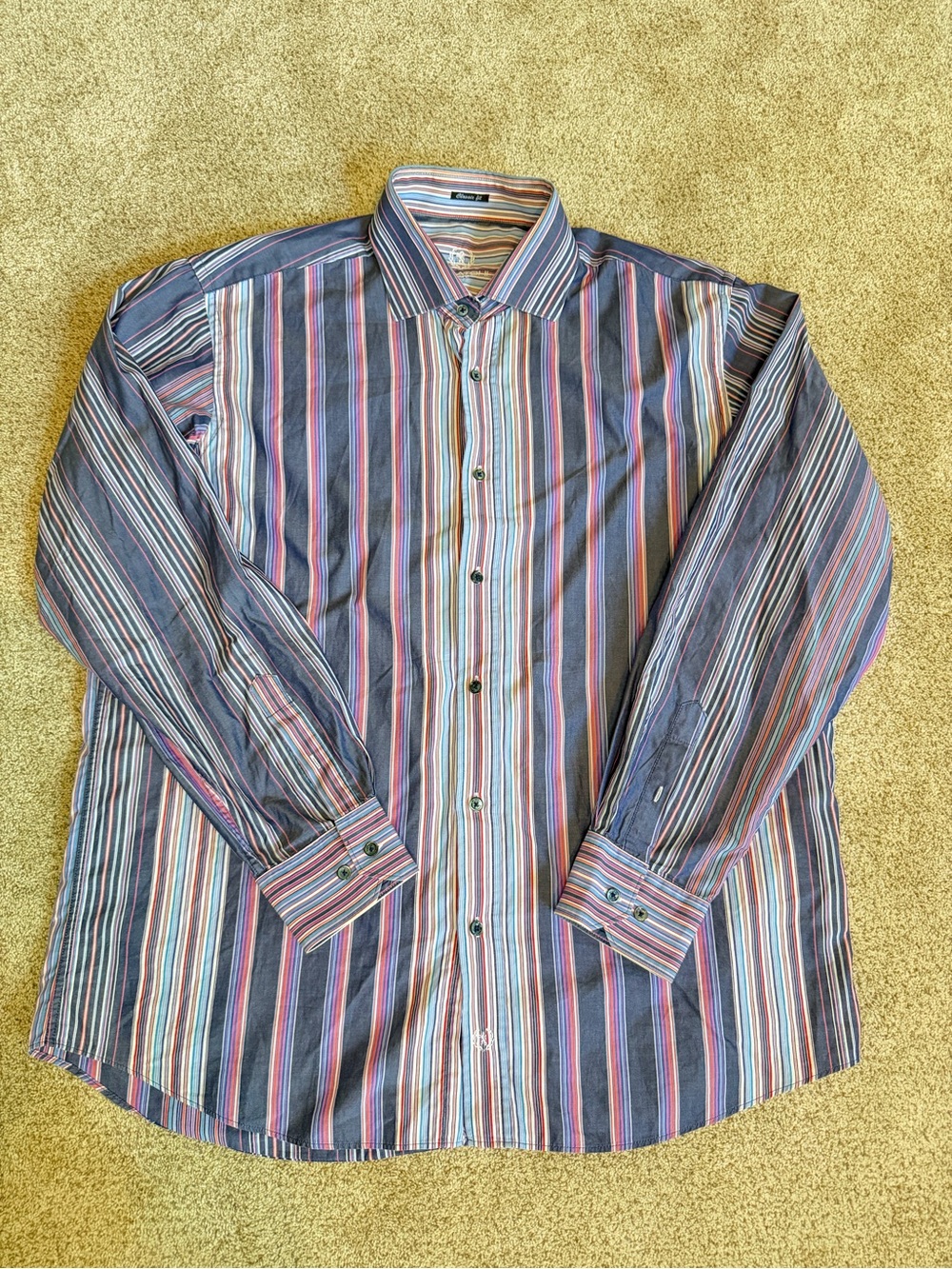 Bugatchi Uomo Multicolor Vertical Stripe Dress Shirt Classic Fit Sz L